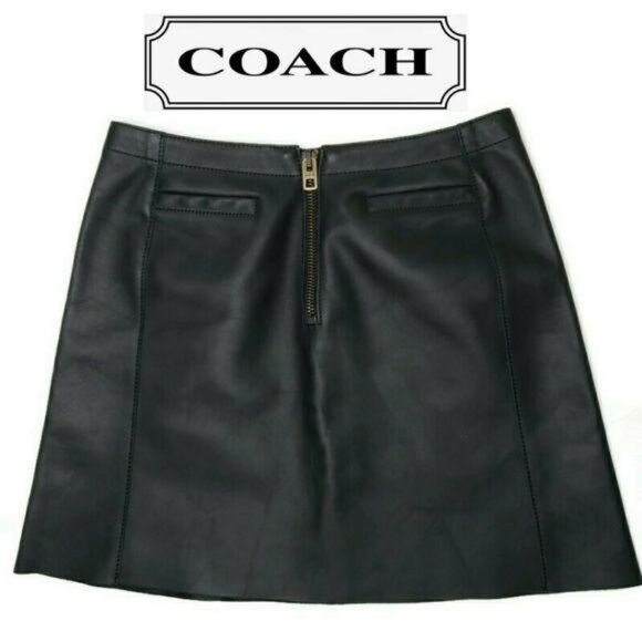 Coach Dresses & Skirts - Coach Black Leather Mini Skirt With Back Zip and faux pockets sexy classic